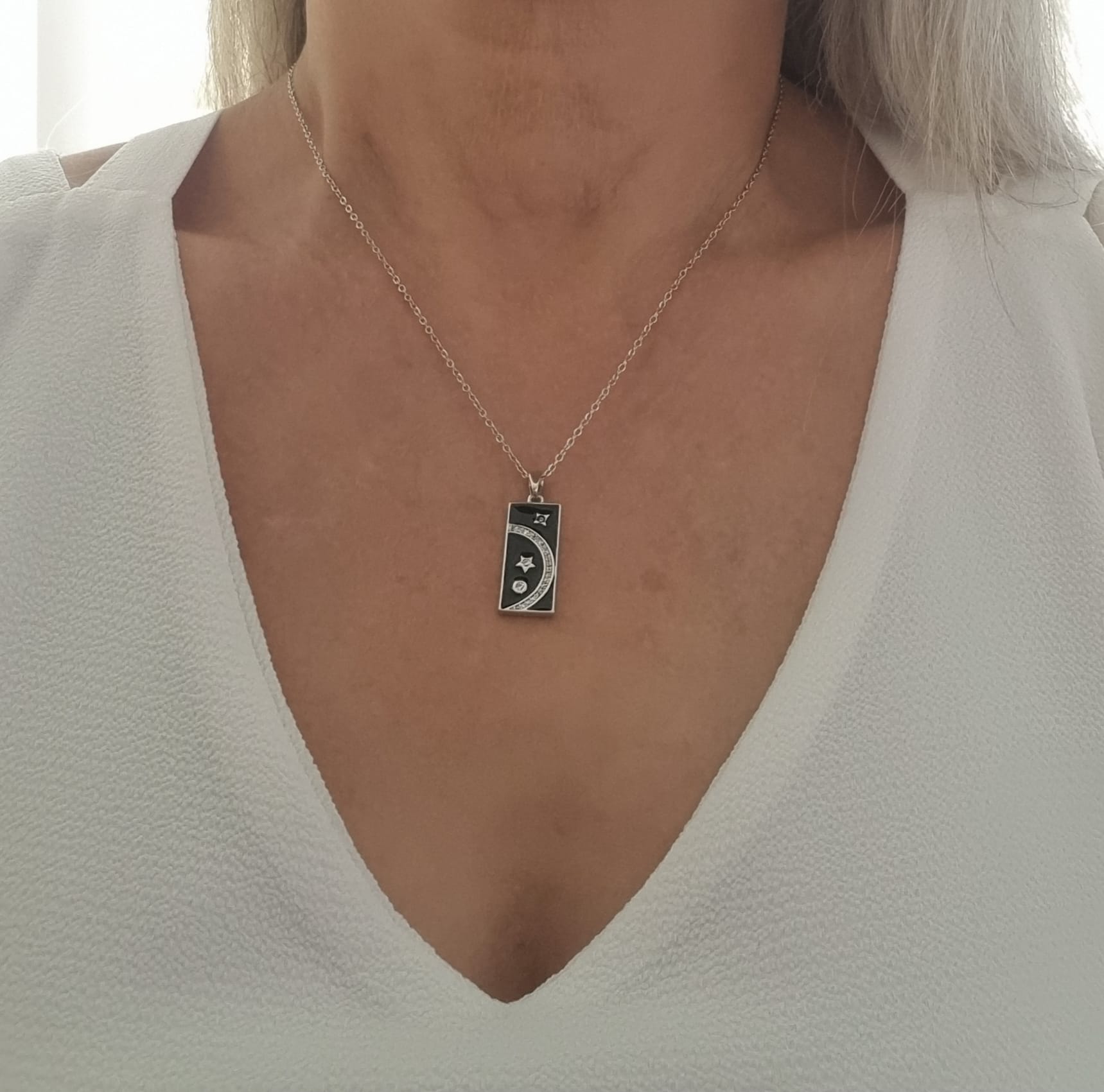 316L ÇELİK SİYAH ZEMİN ÜZRİNDE AY YILDIZ KOLYE