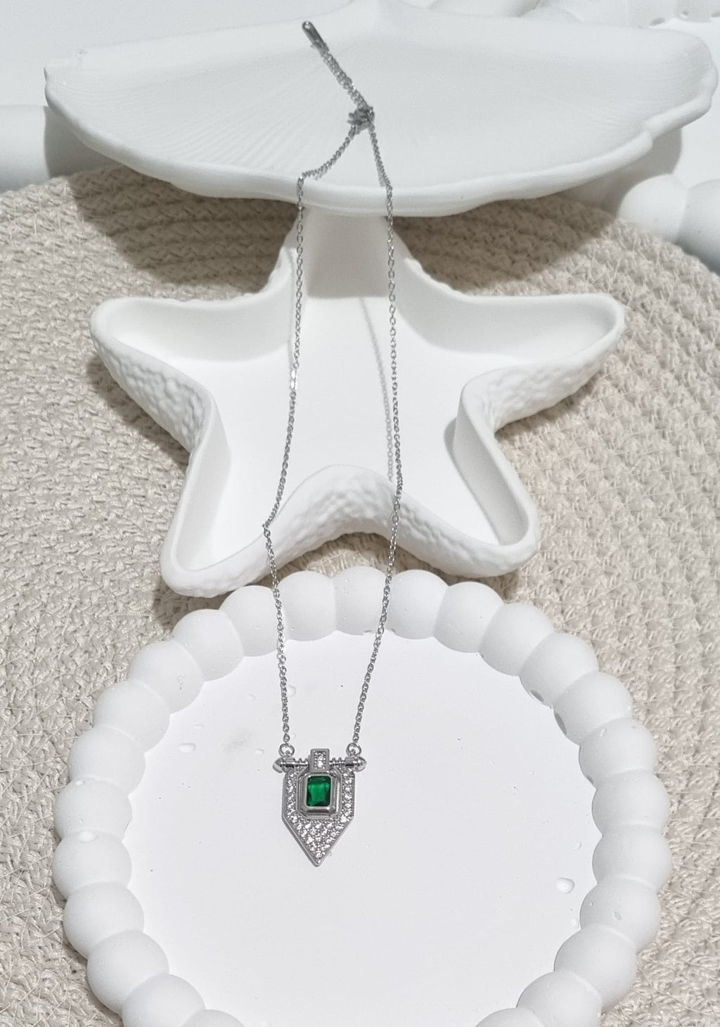 316L ÇELİK YAKUT DETAY SİLVER KOLYE